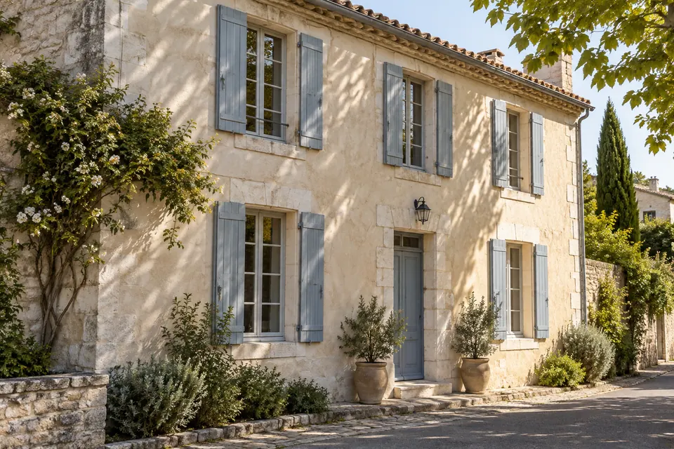 Façade claire d’une maison charentaise — illustration générée