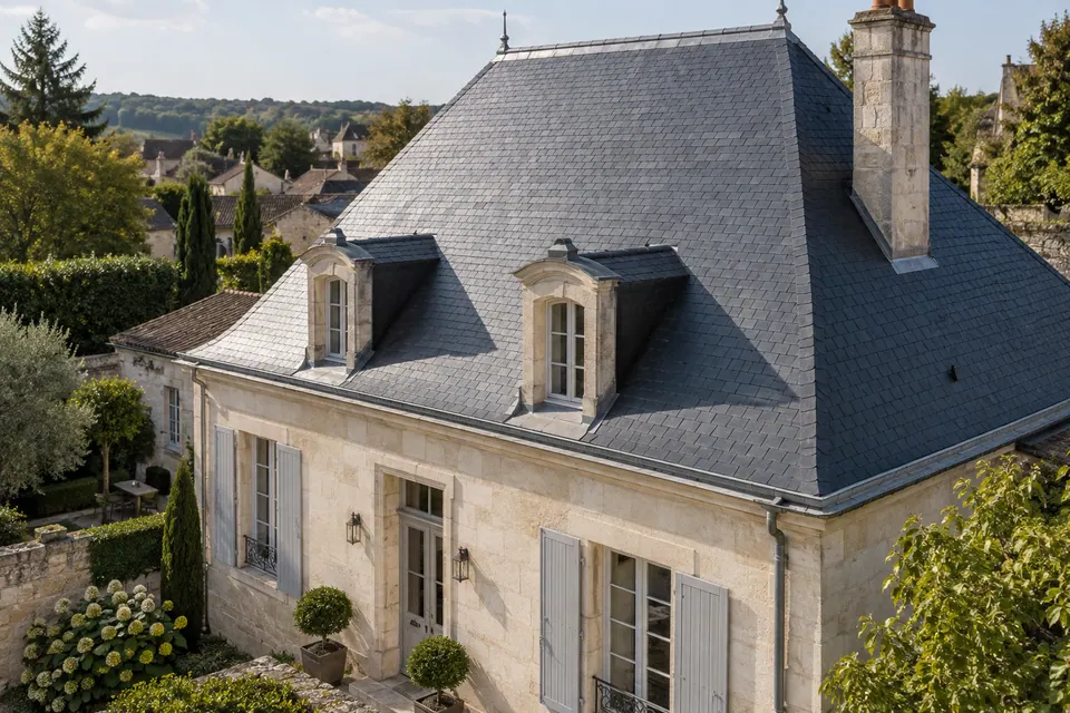Couverture en ardoise sur une maison de caractère — illustration générée